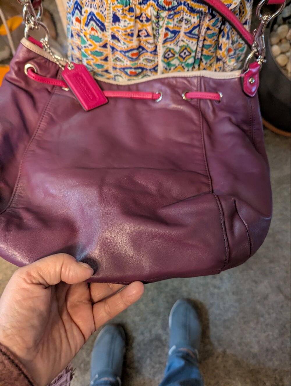 Coach Plum Leather Pink Trim Bucket Bag F1361-25662 Excellent Clean
